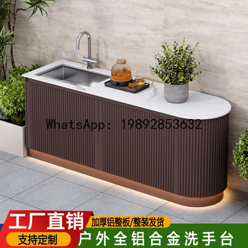 

XL Aluminum Alloy Outdoor Wash Basin Courtyard Sink Rock Board Integrated Cabinet Villa Outdoor Wash Basin