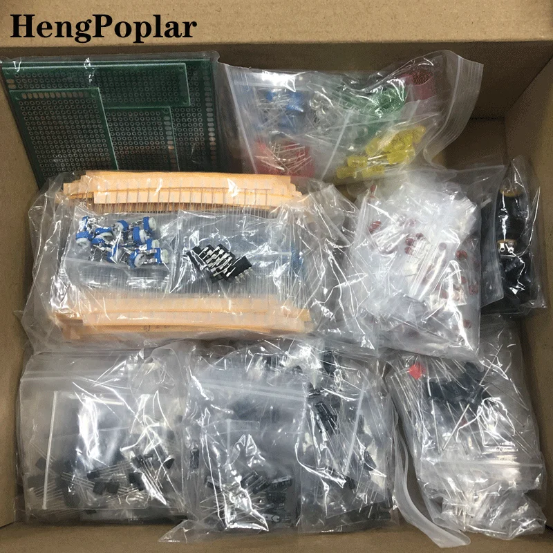 1900 pcs Mega Electronic Component Kit including Assortment + Capacitors + Resistors + LED + Transistors + DC Jacks + PCB +opamp