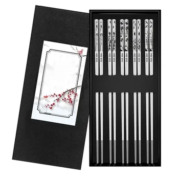 5 Pairs 304 Stainless Steel Chopsticks Reusable Non Slip Chopsticks Dishwasher for Food…