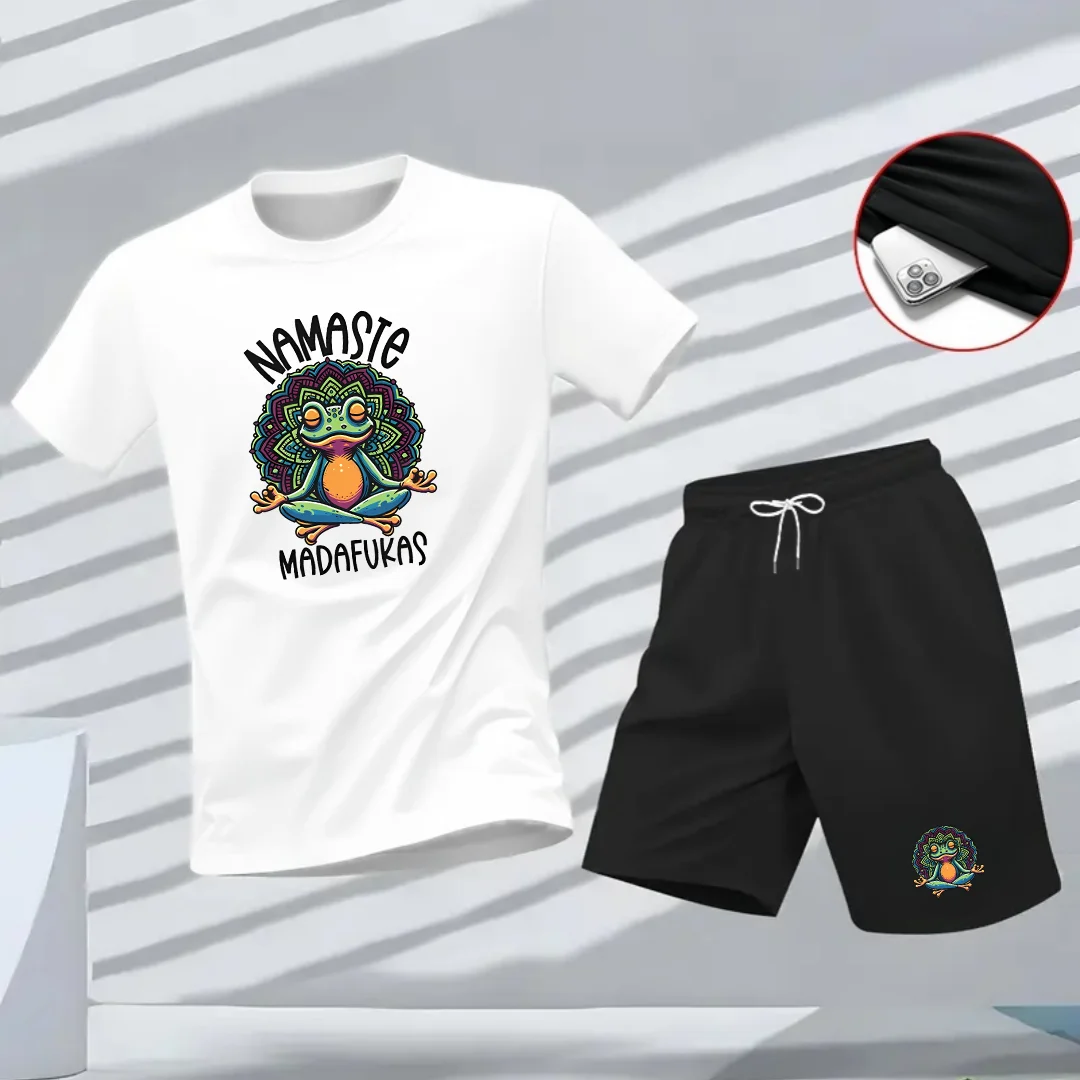 

Summer men's fun cartoon short-sleeved graphic breathable, fashionable and sporty two-piece T-shirt and shorts set