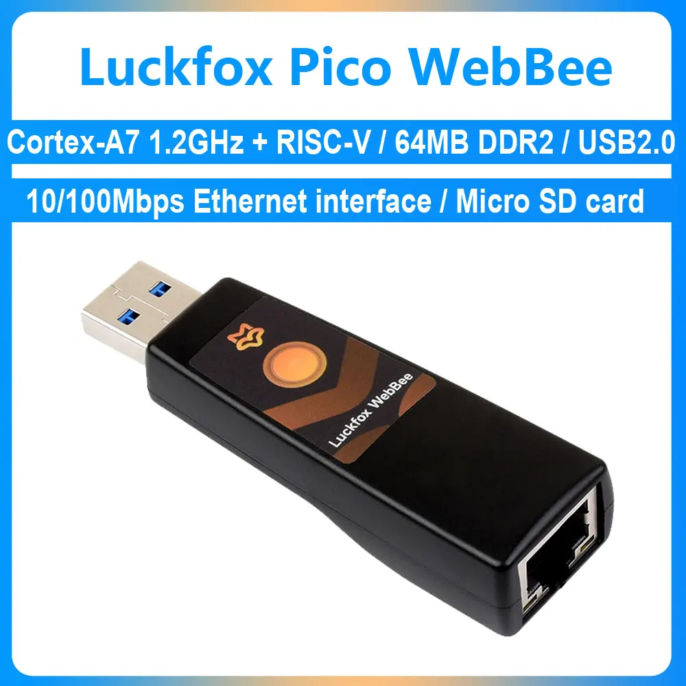 Luckfox Pico WebBee RV1103 Linux Development Board With Case,64MB DDR2/10/100Mbps RJ45 Ethernet Cortex-A7 1.2GHz + RISC-V/USB2.0