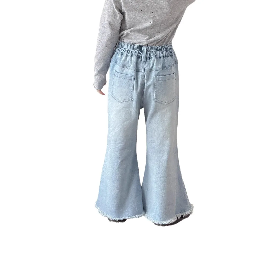 Girls Jeans 2025 Spring Outfit New Versatile Soft and Sticky Jeans Childrens Stylish Outerwear Pants