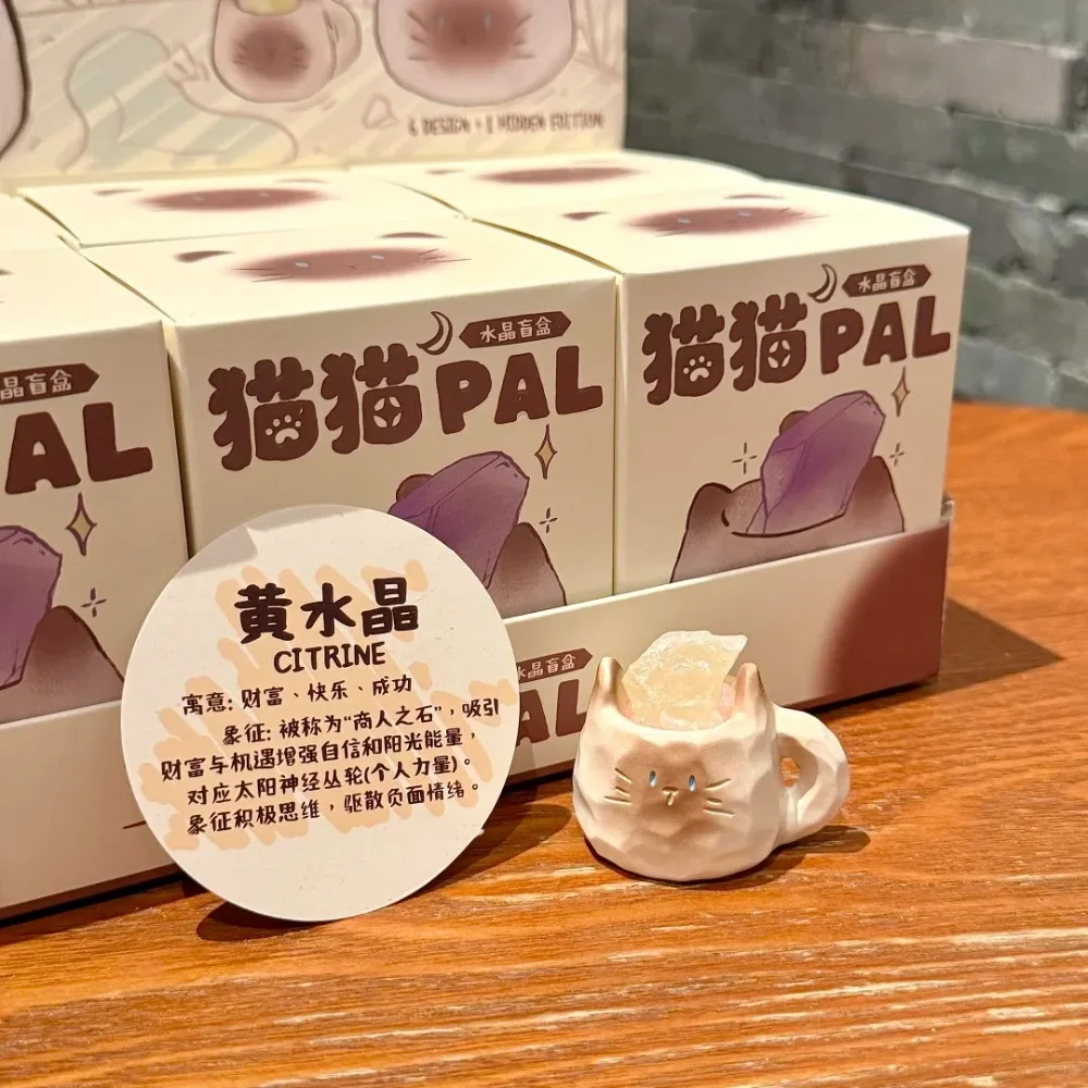 Gato pal cristal primitivo pedra série caixa cega decoração de mesa decoração interior dos desenhos animados caixa mistério surpresa presente da menina