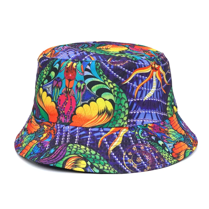 2023 New Strange Graffiti Print Cotton Bucket Hats Men Women Outdoor Summer Sun Panama Hip Hop Beach Fishing Fisherman Hat Man