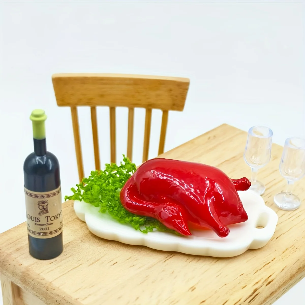 6-teiliges 1:12 Puppenhaus Wein- & Essensset, Mini-Schwein, Ente, Huhn, Truthahn Modell, DIY Miniatur-Szenendekoration, Weihnachtsgeschenk – Detail 3