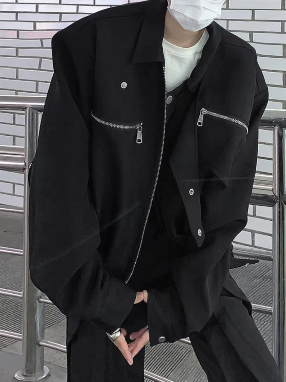 

Асимметричная деконструированная рабочая куртка для мужчин Cleanfit Haome, высококачественная пилотская куртка из полиэстера, молодежная модная модель