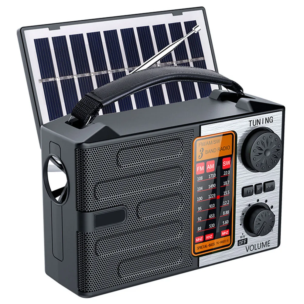 Portable Solar Radio Versatile Power Source Black Multi-band Reception Rechargeable AMFMSW Radio With Flashlight& MP3 Player