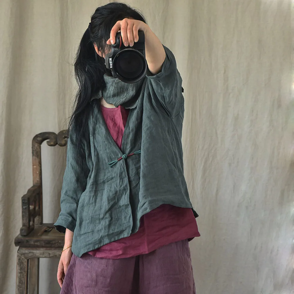 

Высококачественное льняное легкое женское кимоно Hanfu, кардиган на пуговицах с длинными рукавами, повседневная рубашка Hanfu в стиле ретро, летний топ