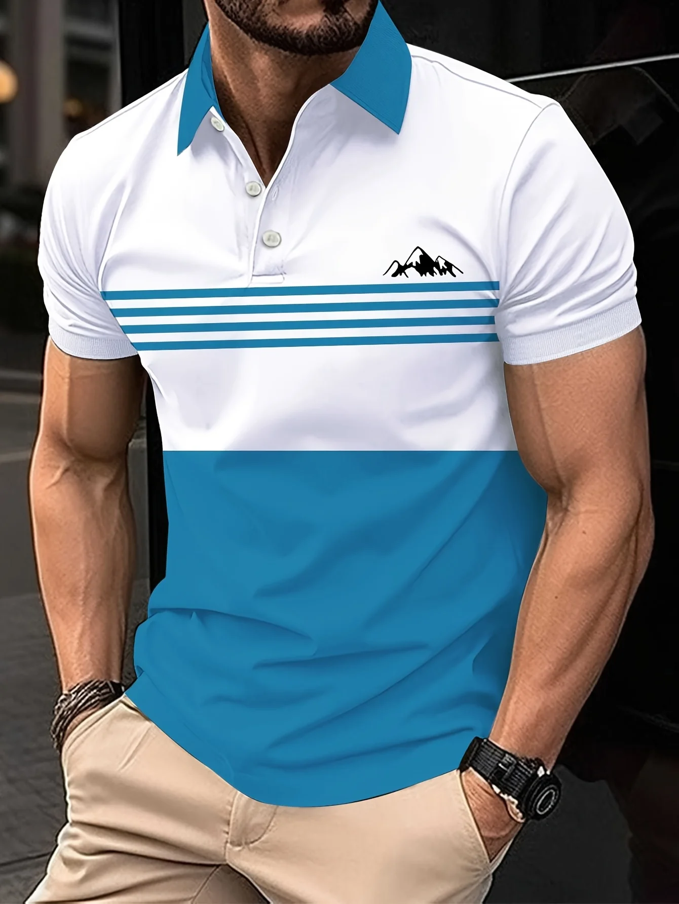 2026 Summer Men's Button-down Polo Shirt with Stripes Print Breathable Lightweight Casual Fashionable Outdoor Men's Clothing