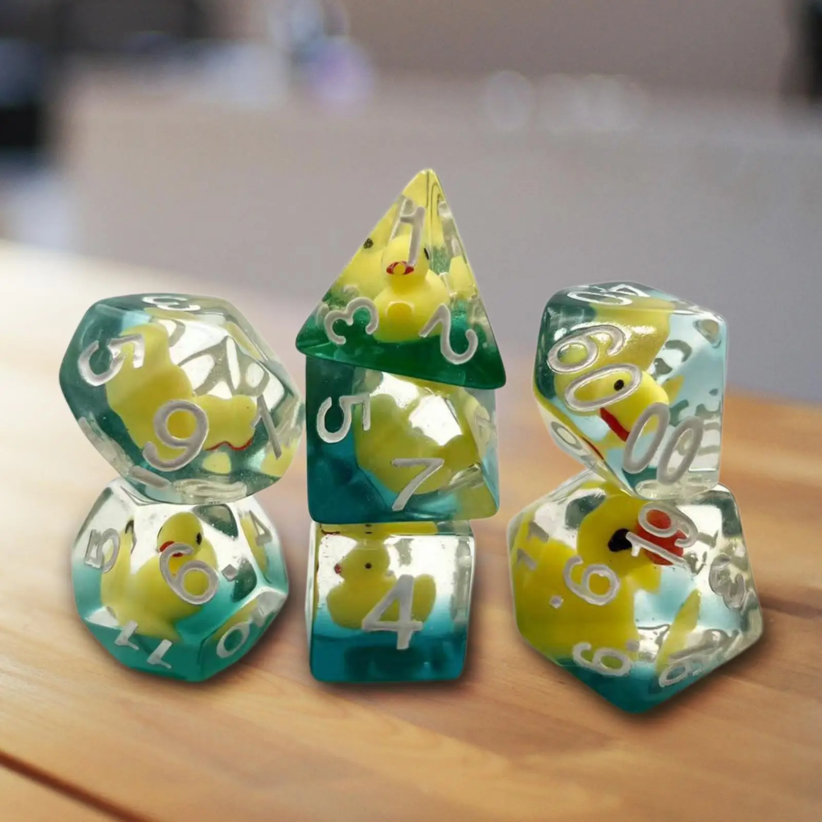 

7 Pieces Acrylic Polyhedral Dices Set Bar Toys Filled with Ducks D4-D20 for Math Teaching Board Game Classroom Accessories