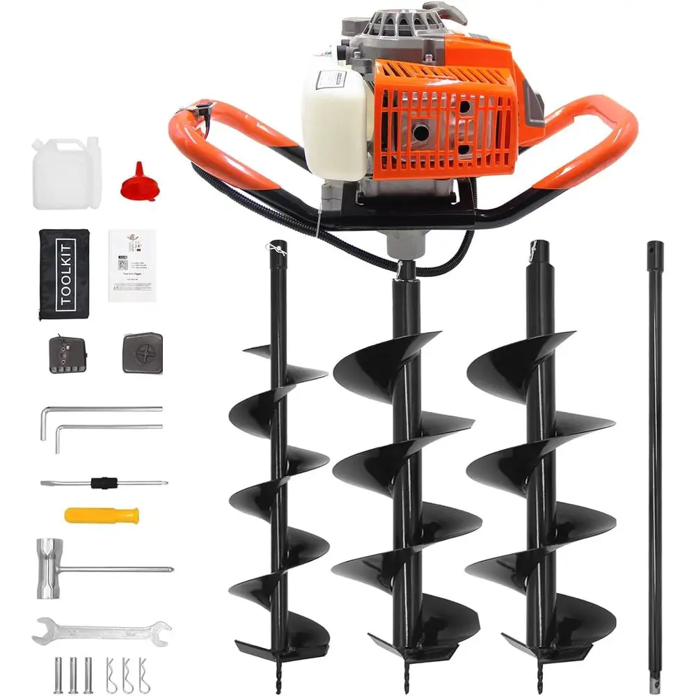 

2-Stroke Gas Earth Auger, 72CC Post Hole Digger with 6 & 8 Auger Bits and Extension Rod for Garden Planting