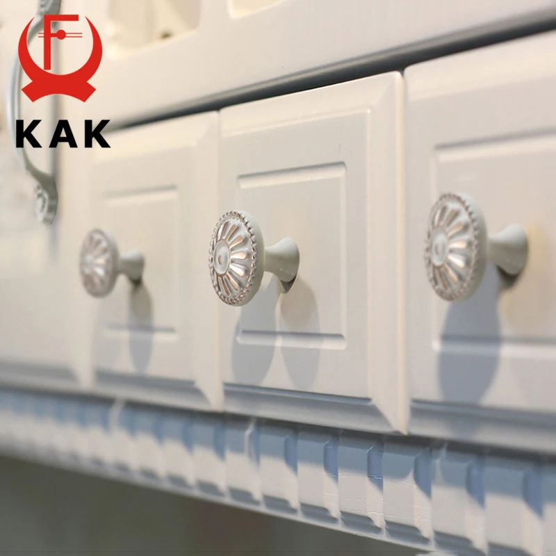 KAK Zinc Aolly Ivory White Cabinet Handles Kitchen Cupboard Door Pulls Drawer Knobs European Fashion Furniture Handle Hardware