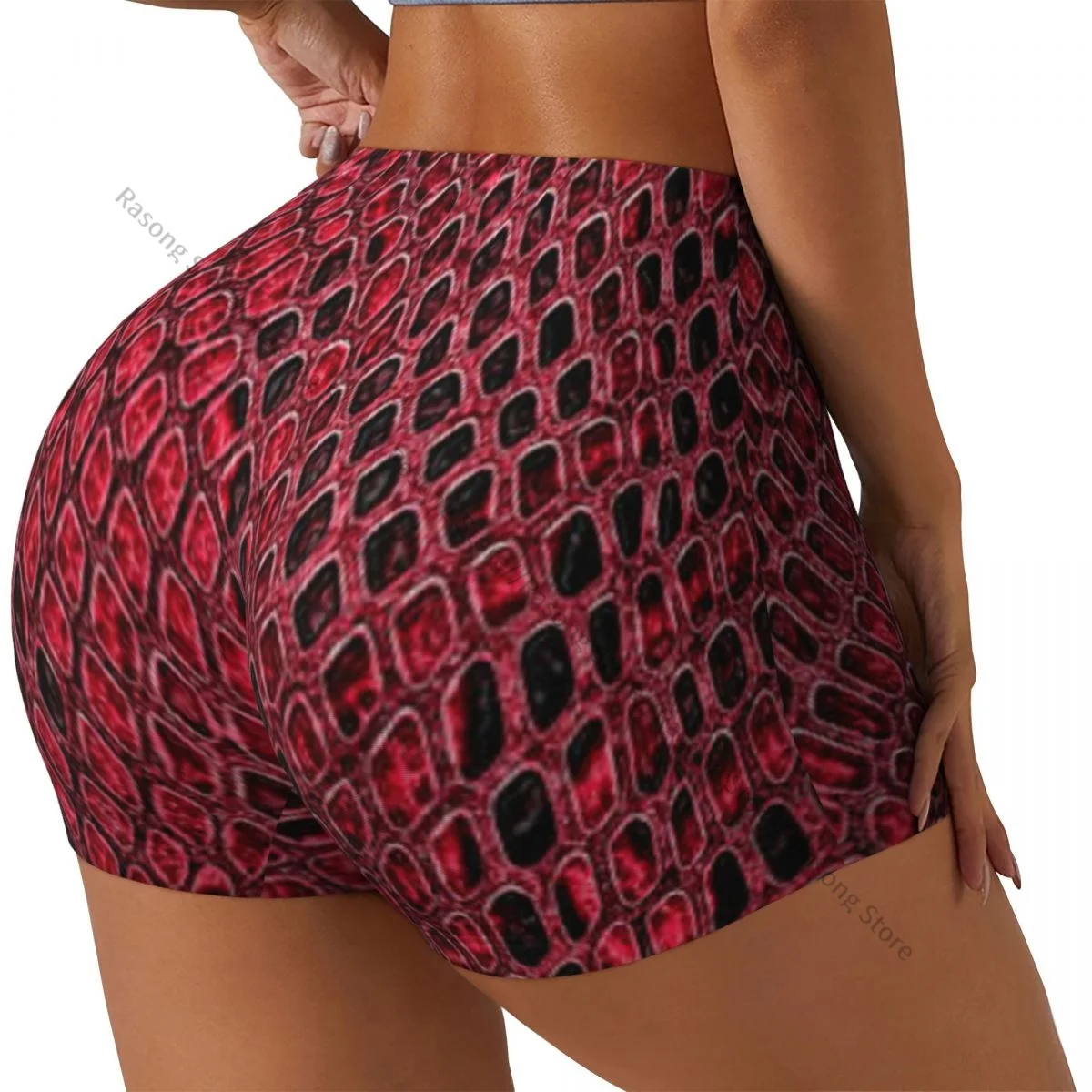 Push Up Short Elasticity Scrunch Butt Snake Skin Red Background Running Shorts Sports Shorts Womens Clothes Gym