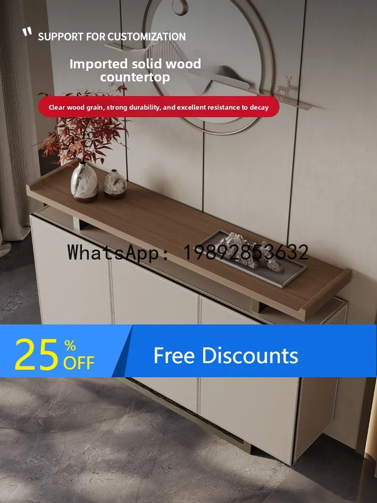 

LYY New Chinese Style Solid Wood Entrance Cabinet Modern Living Wall-Mounted Entryway Hall Cabinet Saddle Leather Partition