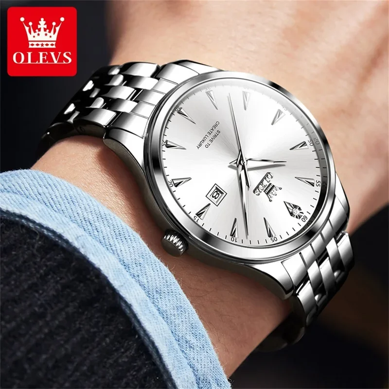 OLEVS 5598 Luxury Men's Watches Waterproof Week Calendar Simplicity Quartz Watch Men Stainless Steel Male Wat