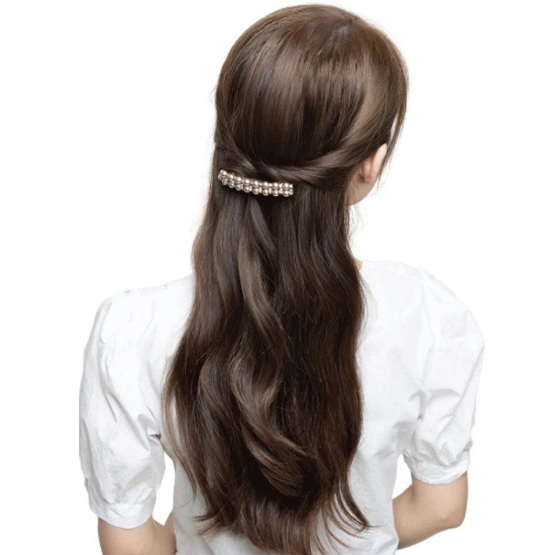 New double-row white pearl zircon spring hairpin vintage exquisite horizontal clip elegant women fashion hair accessories