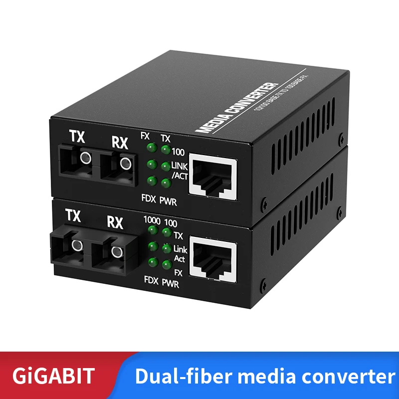 シングルモードデュアルファイバー光-rj45イーサネットインターフェースメディアコンバータトランシーバー、ギガビット1000mbps、1～20km-40km