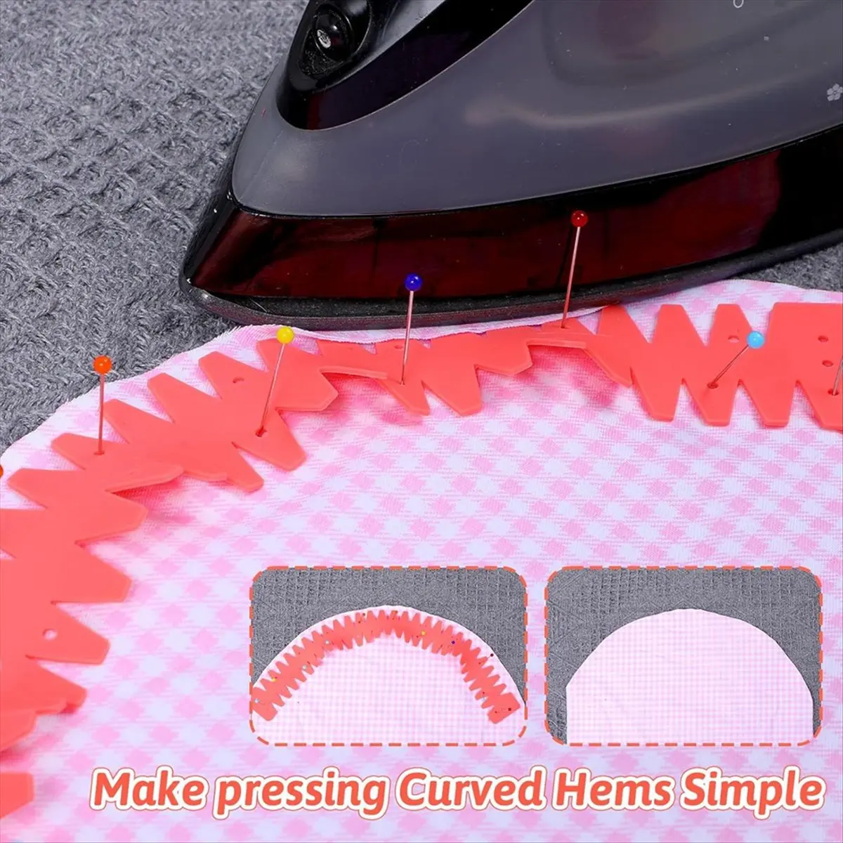 4 Pcs Flex Silicone Hemmer, Hot Hem -Tool for Curved Hems, Heat- Hem Ruler Sewing Aid for Hems