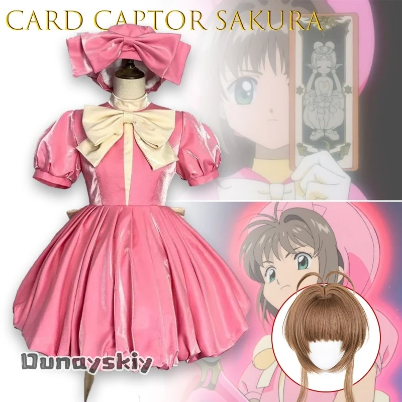 

ACardCaptor Сакура Косплей Костюм Розовое Платье Принцессы Сакуры Косплей Костюм {Dunayskiy States} Лолита Kawaii Розовое Платье с Бантом
