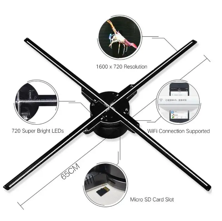 

3d HOLOGRAM fan 85cm holographic 3d display 4 blades fan display 768 lamp beads LED fan 768P resolution 3d advertising player