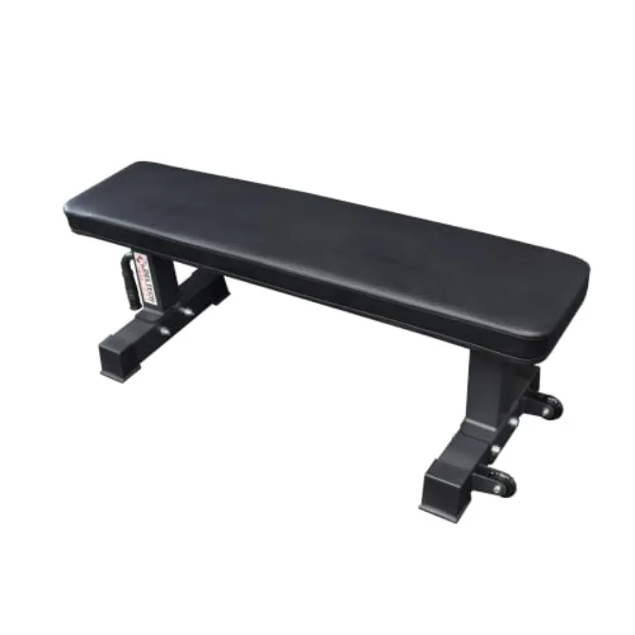 Flat Bench for Home Gym Use, Steel Frame with Black Vinyl Upholstery, Compact and Stable Design