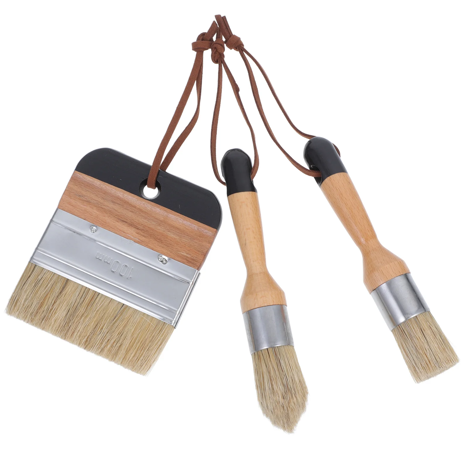 

Black Boar Bristle Brushes Set Flat Round for Furniture Wood Projects Home Decor Wax Paint Wax Brush