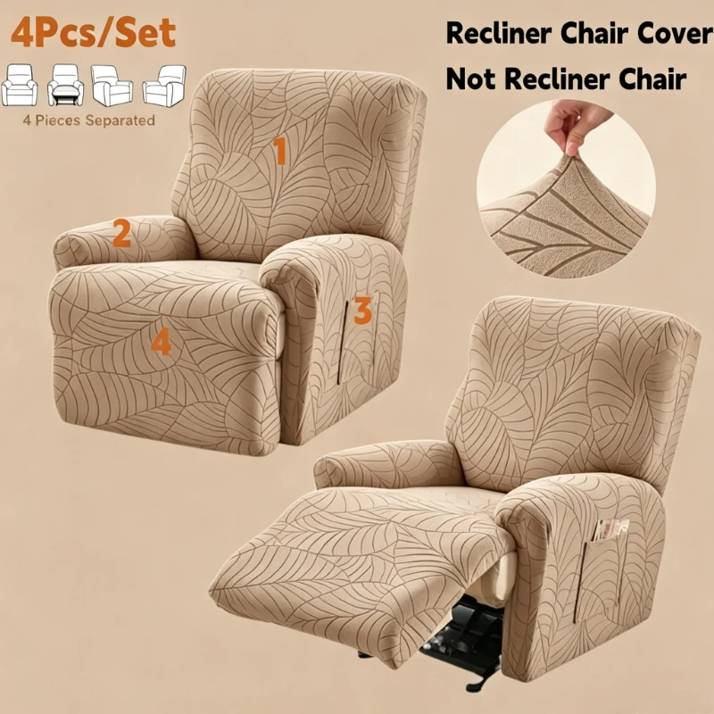 Housses de canapé inclinable jacquard à motifs de feuilles, élastiques, antidérapantes, style séparé, pour fauteuil relax et canapé simple, pour salon