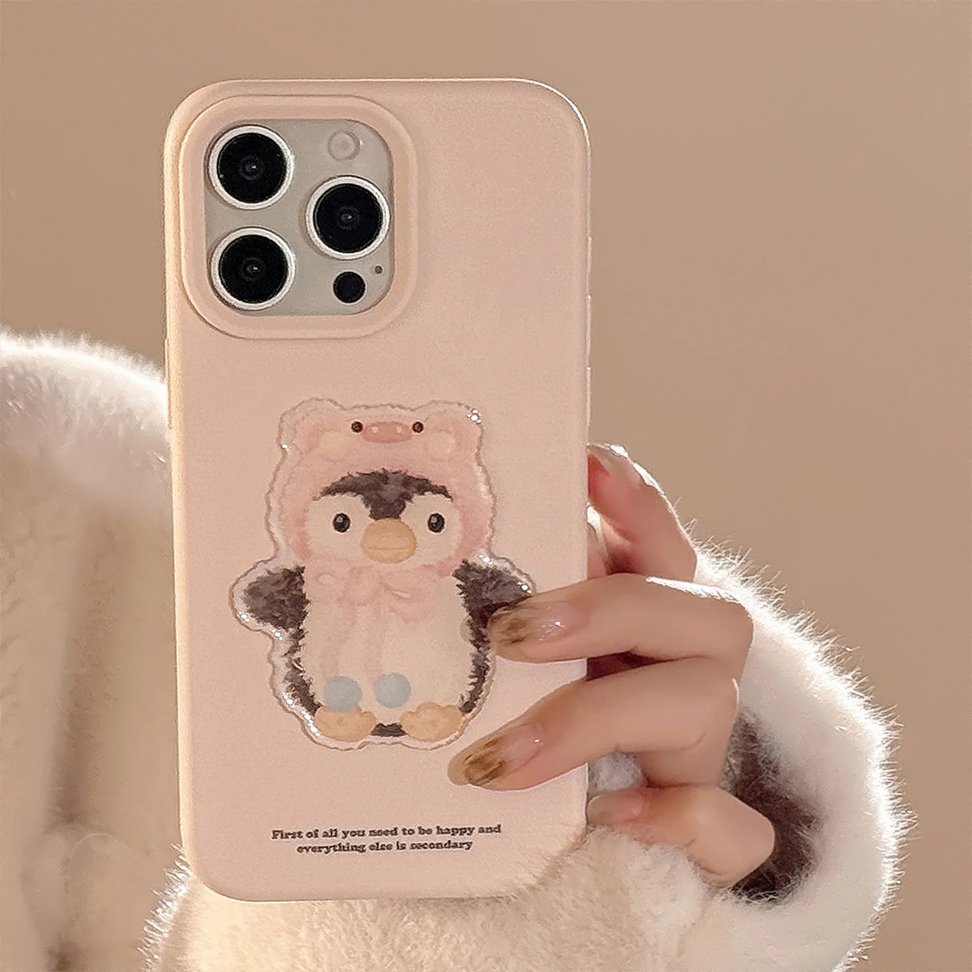 Cartoon 3D penguin couple phone case ins cute bow back cover for iphone 11 13 12 promax 14 15 16 plus pro max fundas