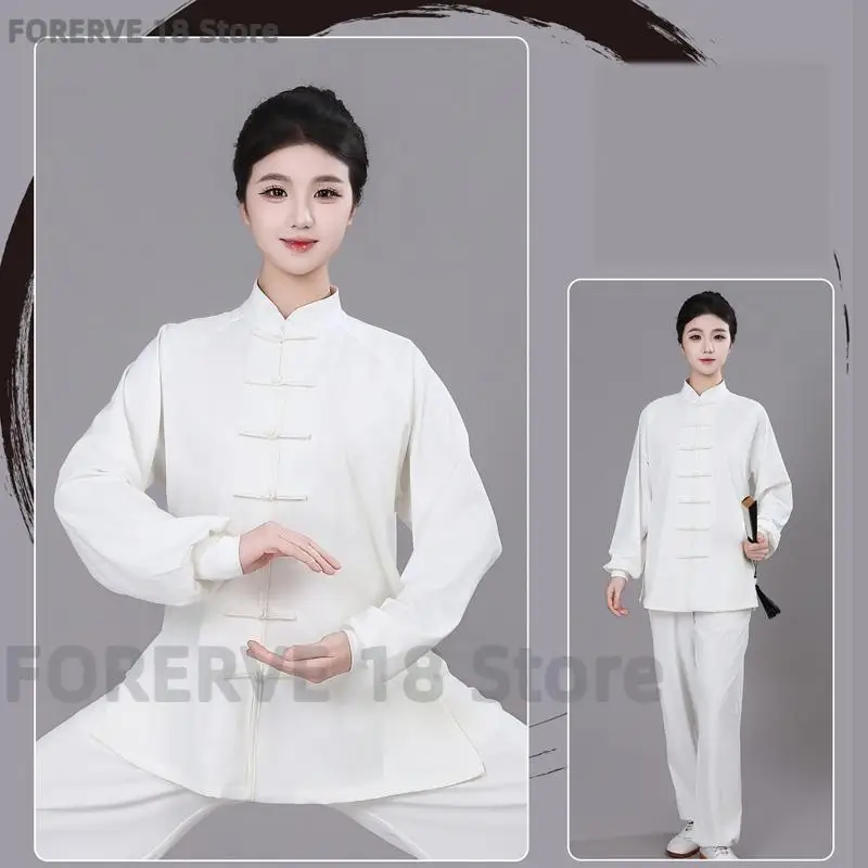 Women Tai Chi Suit Uv Protection Outdoor Kungfu Practice Outfit Vintage Button Mandarin Collar Morning Exercise Wushu Casual Set
