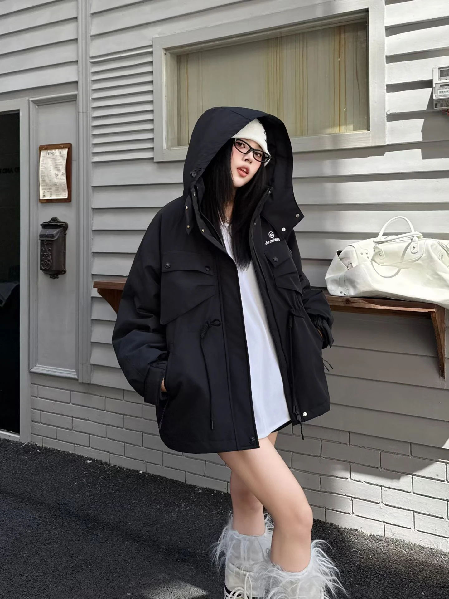 90％厚手ホワイトダックダウンパーカー 冬用新型ワークウェア ダウンジャケット レディース ミドル～ロング丈 フード付きゆったりパーカージャケット