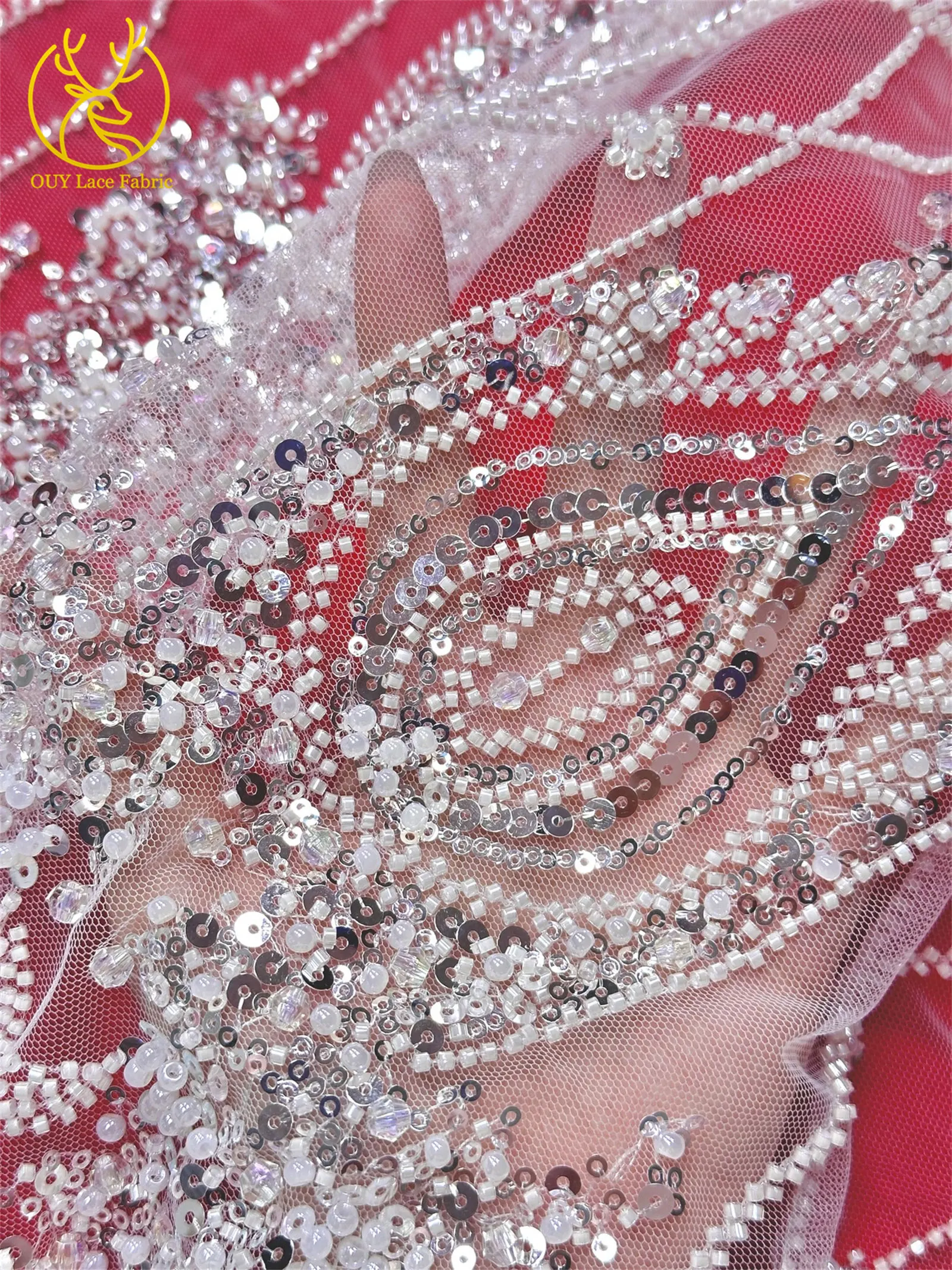 Neues Design Afrikanischer Bräutigam Stickerei-Perlen-Spitzenstoff Hochwertiger Französischer Pailletten-Netzstoff Nigerianisches Damen-Abendkleid – Detail 11