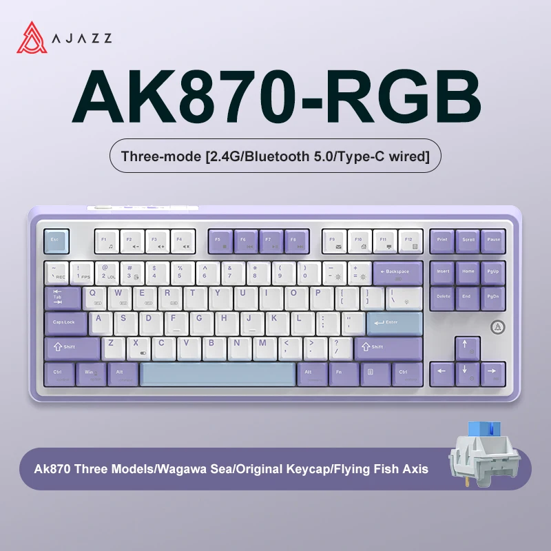 NEW AJAZZ AK870 Tri-mode RGB Bluetooth 2.4GHz Wireless Gaming