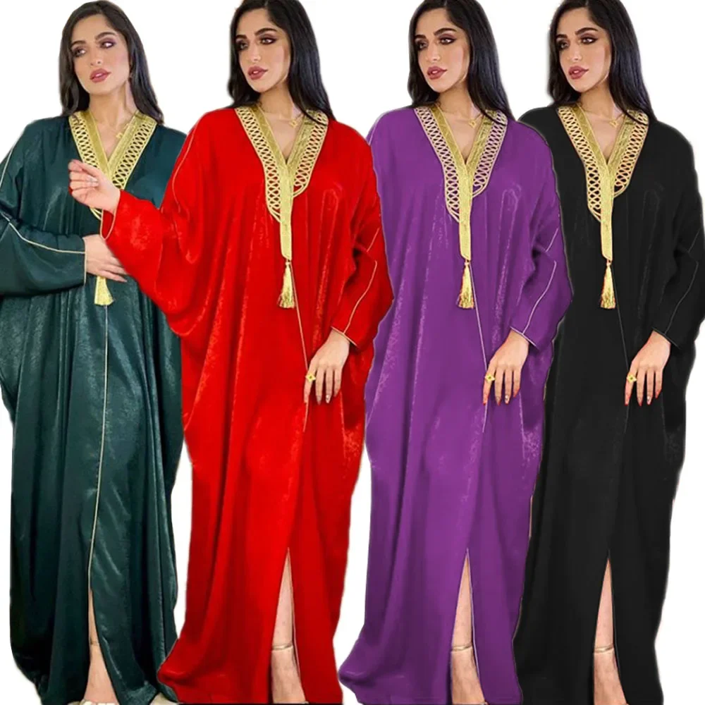 Eid Mubarak Muslim Fashion Women Dress Open Abaya Satin Dubai Turkey Islamic Clothing KimonoCaftan Long Robe Gown Ramadan Kaftan