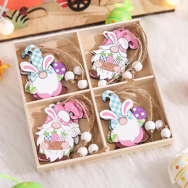 

12PCS Easter Wooden Pendant Bunny Faceless Gnome Easter Tree Hanging Ornament Kids Gifts 2024 Happy Easter Party Decorations