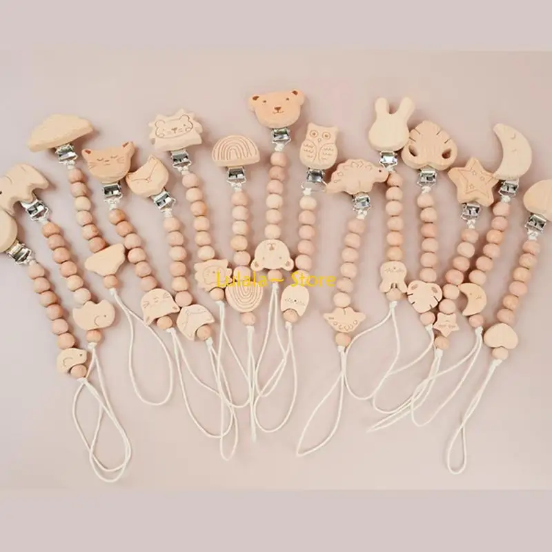Y4QA Baby Pacifier Chain Beech Teething Toy Strap Dummy Nipple Holder Leash