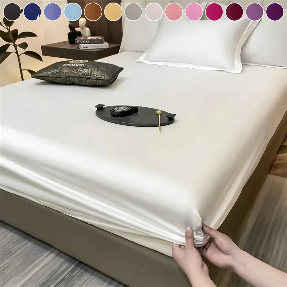1/3PCS Washable Satin Rayon Fitted Sheet Elastic Mattress Cover Summer Bedspread Single Double Bed Linens 150/180/200cm Bedsheet