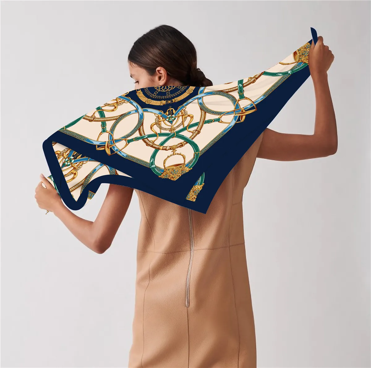 90cm Classic Belt Brand Square Scarf Women Fashion Twill Silk Scarf Shawl Hijab Luxury Bandana Foulard Neckerchief Head Scarf