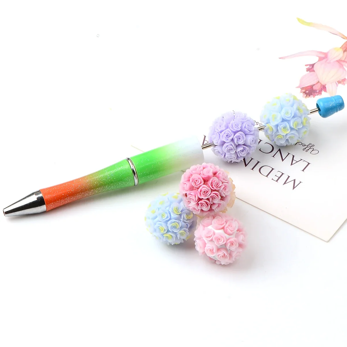5pcs Solid color rose flower ball acrylic bead，large Hole Loose Spacer Bead For Jewelry Make DIY Bracelet necklace Accessories