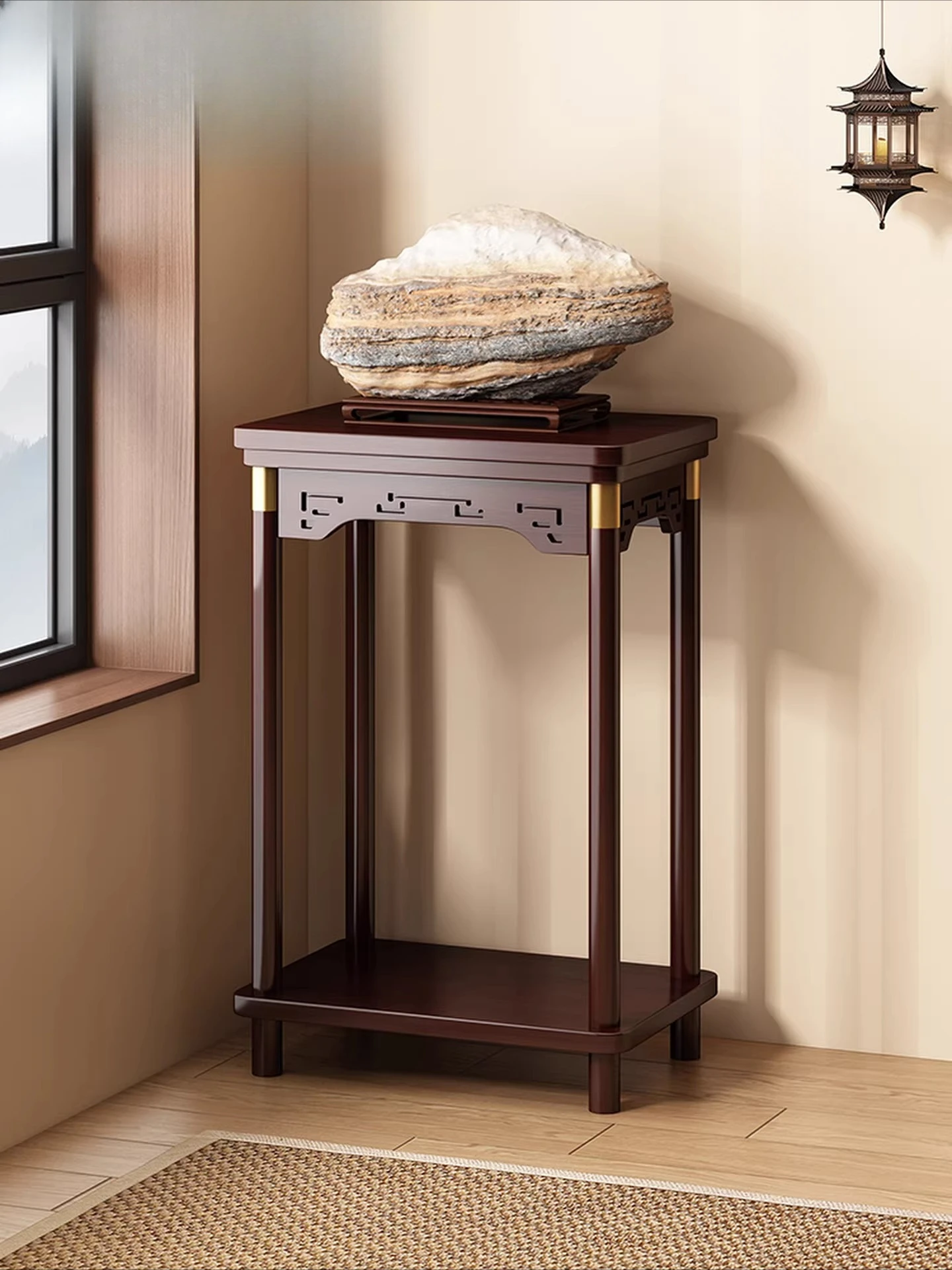 

Cz landscape stone display stand rockery landscaping ornament mount stone base bracket stone collection solid wood display rack