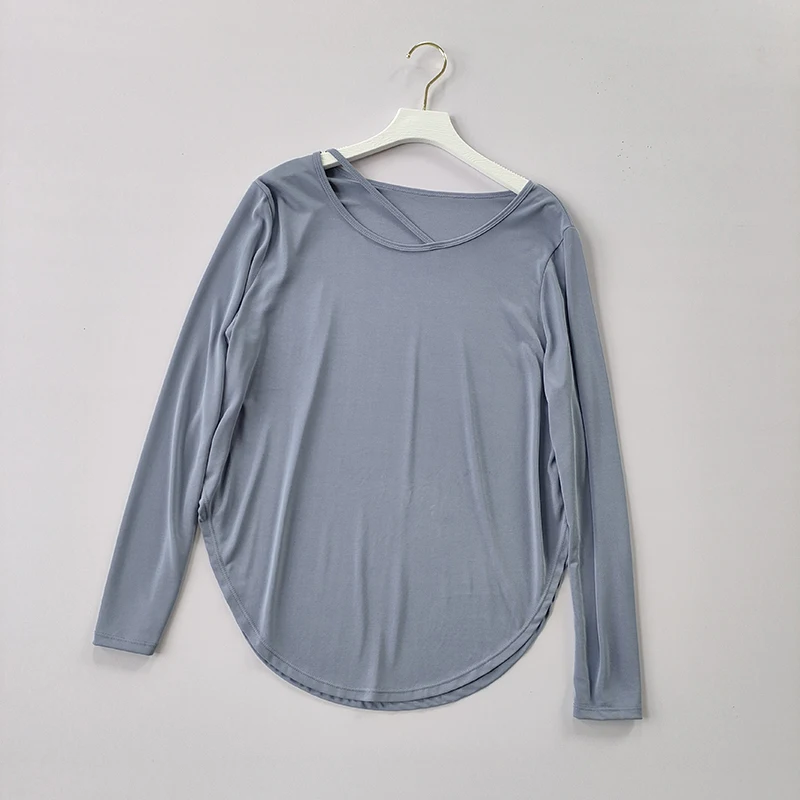 Sport-Top für Damen, lockeres Laufshirt, schnelltrocknend, großes, lässiges, atmungsaktives, schweißableitendes Yoga-Outfit, Langarmshirt – Detail 9