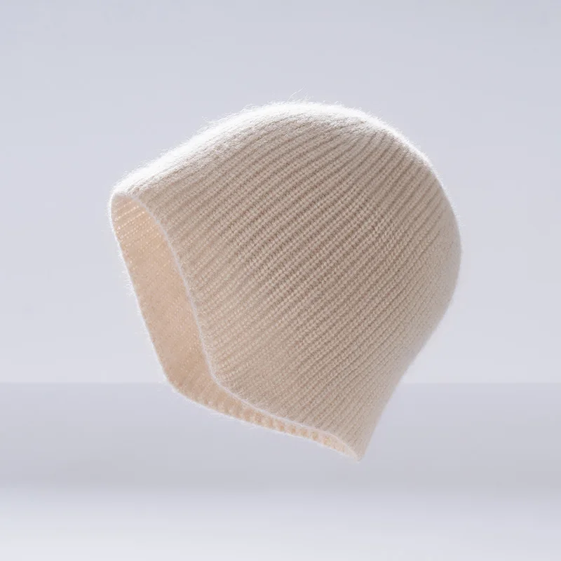 Women's Winter 100% Pure Cashmere Knitted Hat Ear Protection Warm Outdoor Cap Soft Threaded Knitwear for Cold Weather