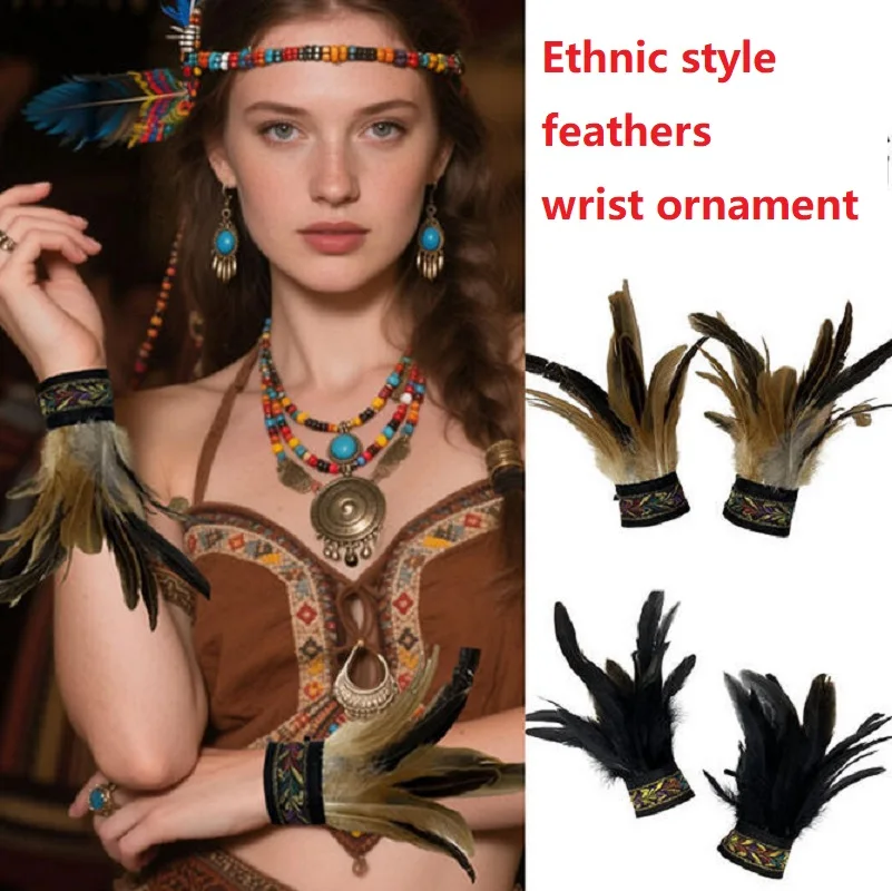 

Перчатки-манжеты в готическом стиле с золотой нитью, пайетками и перьями для маскарада, индийских сценических выступлений, модных показов, косплея и аксессуаров