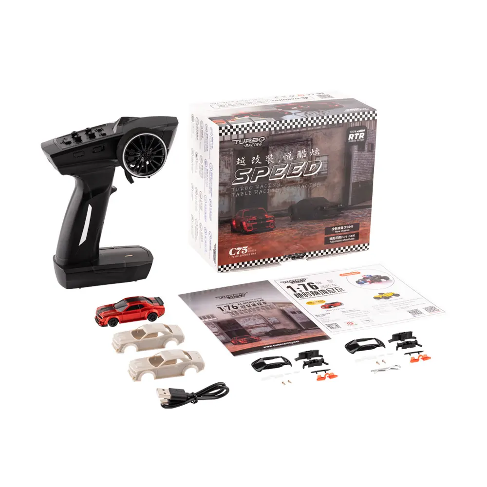 In Stock Turbo Racing C75 1:76 Scale Mini RC Car Full Proportional RTR 2.4GHZ Remote Control Type-C Charging