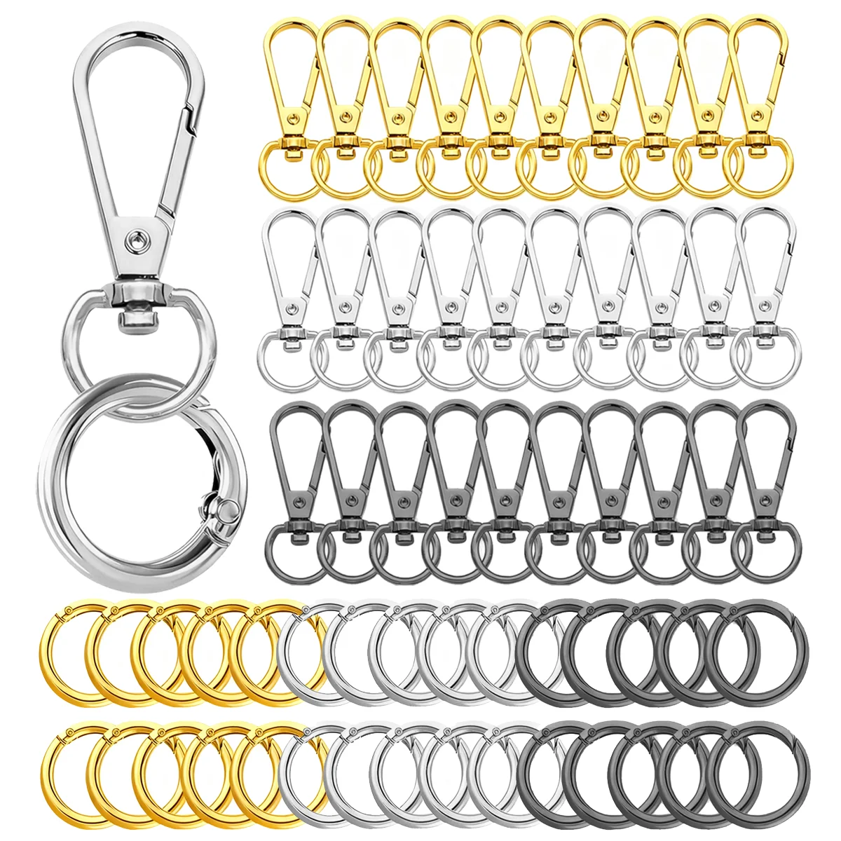 Juego de 5/15 ganchos giratorios de doble apertura, anillas para llaveros, cierres de metal tipo pinza de langosta para manualidades, fabricación de llaveros y regalos