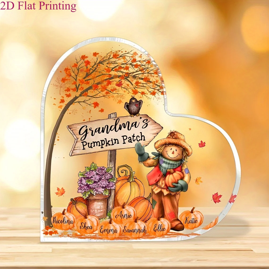 Autumn Harvest Grandma Heart Acrylic Stand, Scarecrow Pumpkin Maple Tree Family Table Ornament