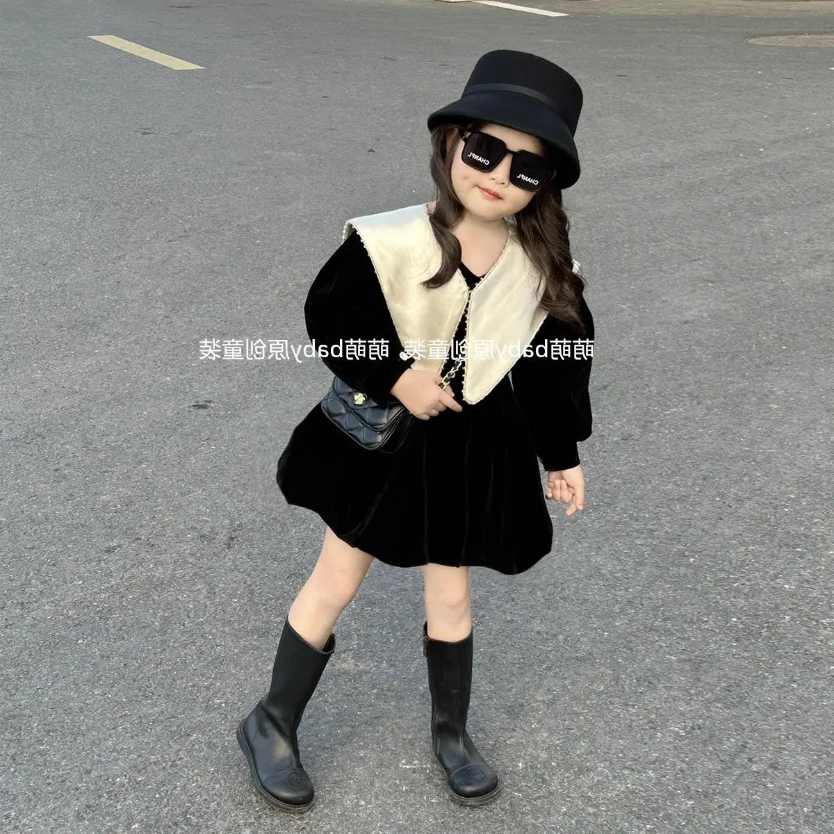 Dress Casual Dresses Korea Childrens clothing Girls velvet Flower bud skirt children Shawl collar Plush sweet simple