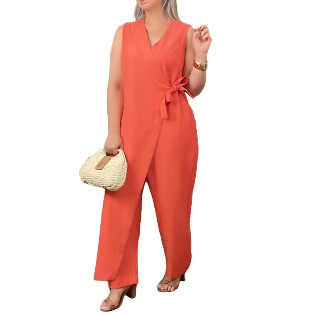 Damen-Overall mit Schnürung, V-Ausschnitt für schmale Taille, weites Bein-Design, formelles Business-Einteiler-Outfit für Pendler