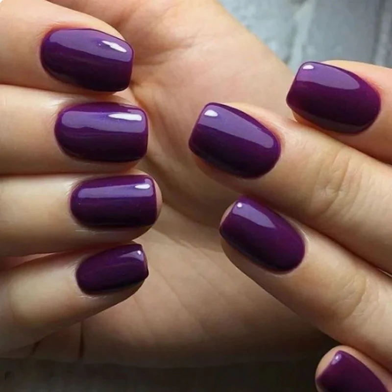 

24 Pcs Short Self-adhesive False Nails with Glue Glued Nails Artificial Realistic Square Purple Solid Korean Fall Press on Nails