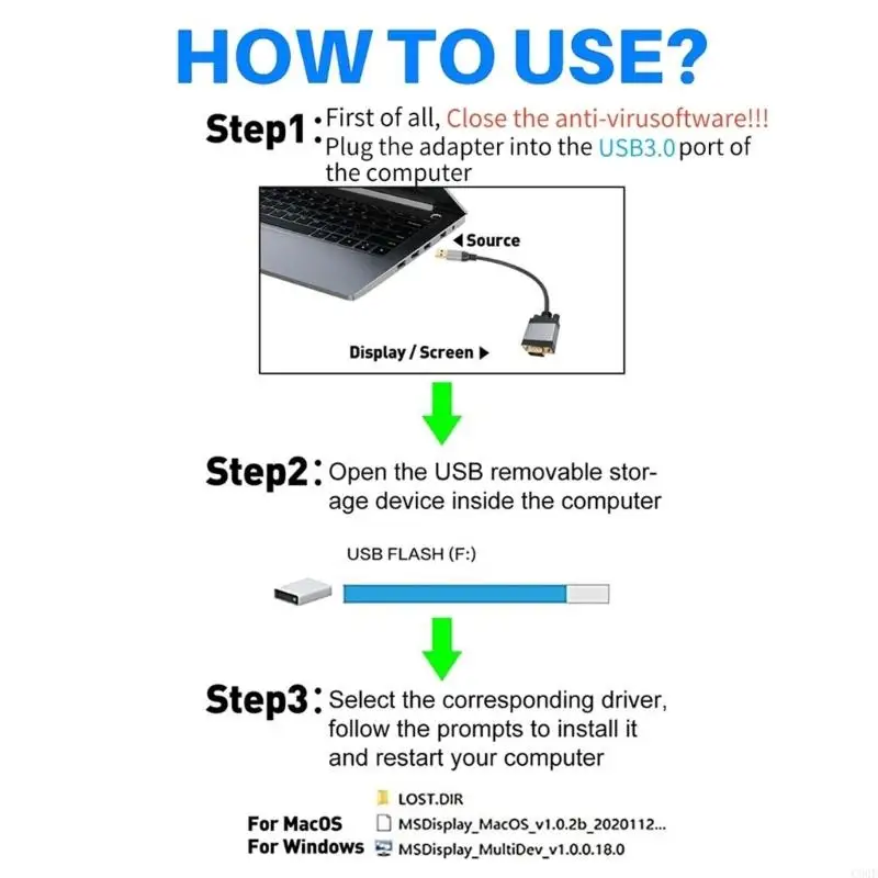 Adaptadores vídeo VGA universal C90F com interfaces USB3.0 1920x1080 Setups saída Materiais PVC