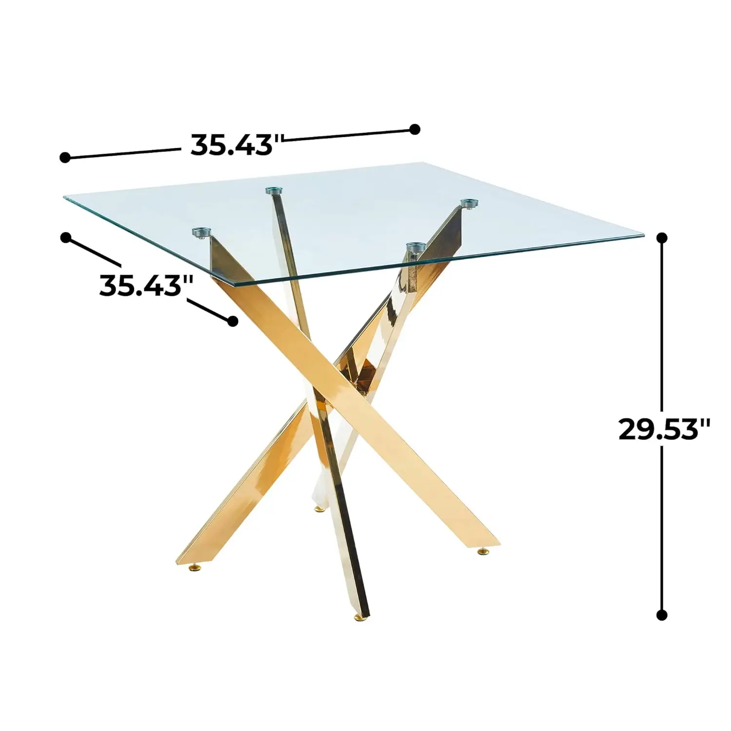 Modern Square Dining Table Chrome Cross Metal Leg Tempered Glass Top Kitchen Living Room 90x90x75 cm